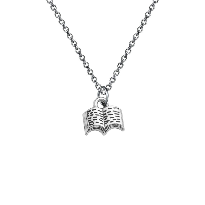 Book Lover Necklace Book Pendant Necklace Reading Jewelry Book Club Gift Reading Lover Gift Librarian Gift Bookworm Gift (silver)