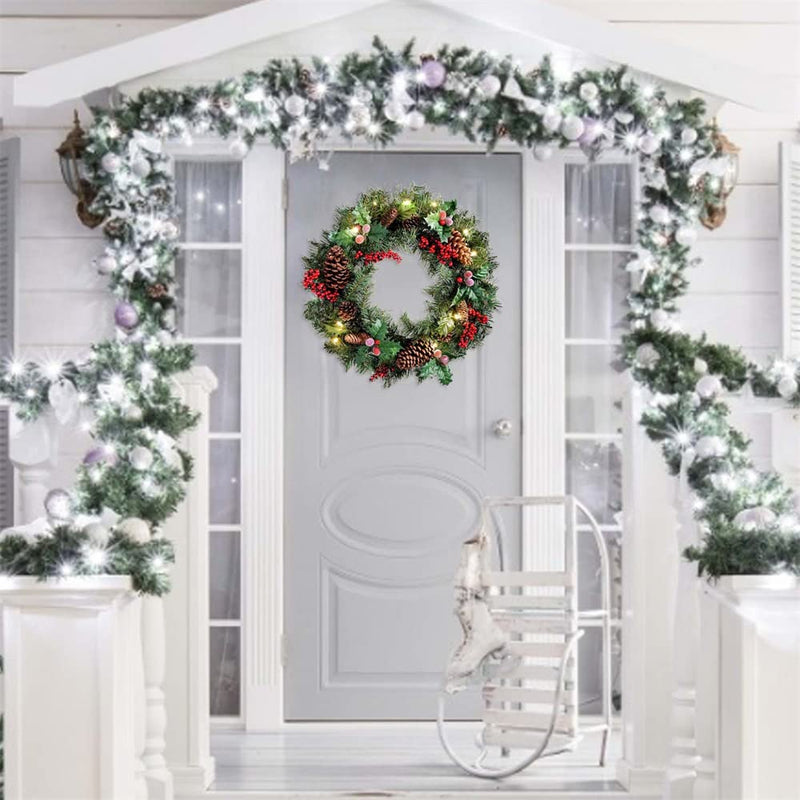 40cm Pre Lit Christmas Wreaths for Front Door with Lights, Light Up Artificial Wreaths for Window Fireplace Wall Decor Indoor Outdoor Home Christmas Decorations (16inch) - Gift Guide