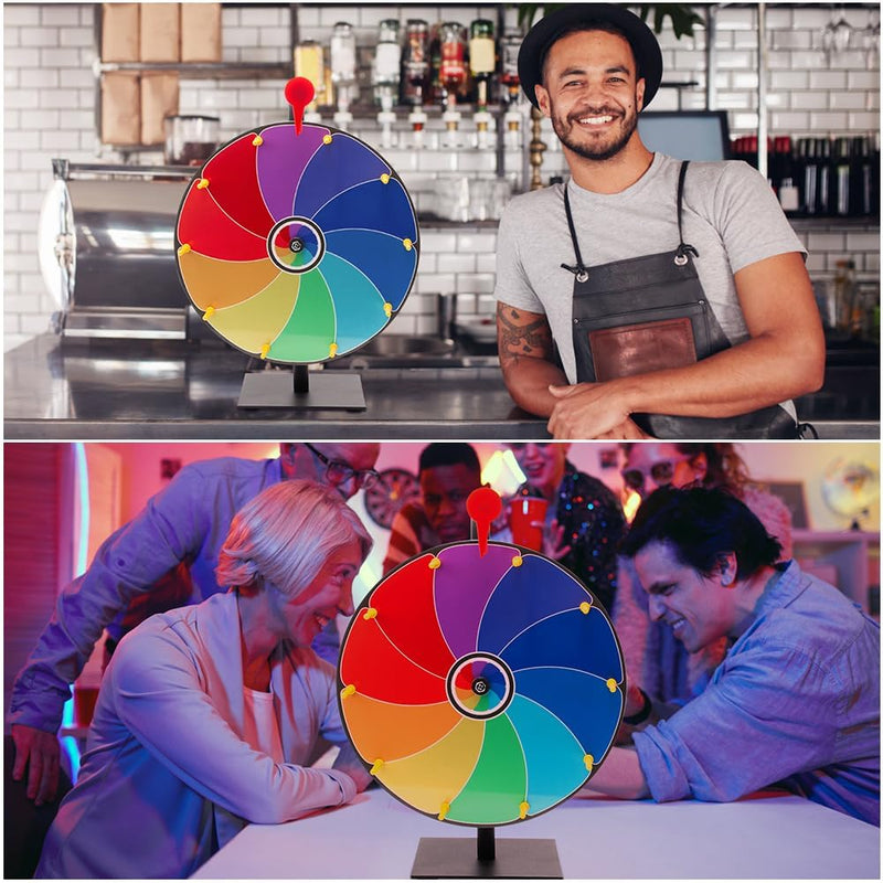 HUHUPET 12 Inch Spinning Prize Wheel, 10 Slots Tabletop Roulette Spinner with Dry Erase Marker and Eraser, for Trade Show, Carnival, Party Games