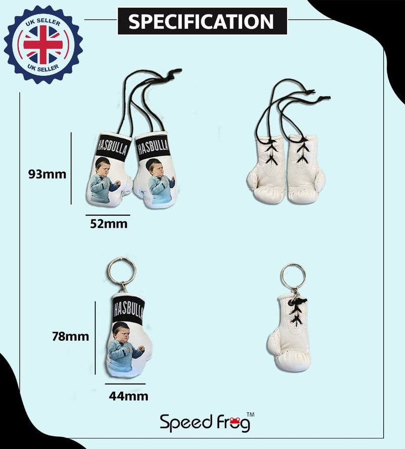 Hasbulla Mini Boxing gloves & Keyring Set, Funny Gifts for Men Boyfriends Him Women Friends, Car Accessories Interior Meme fun joke Weird gift presents Christmas Secret Santa Stag Do (White) - Gift Guide