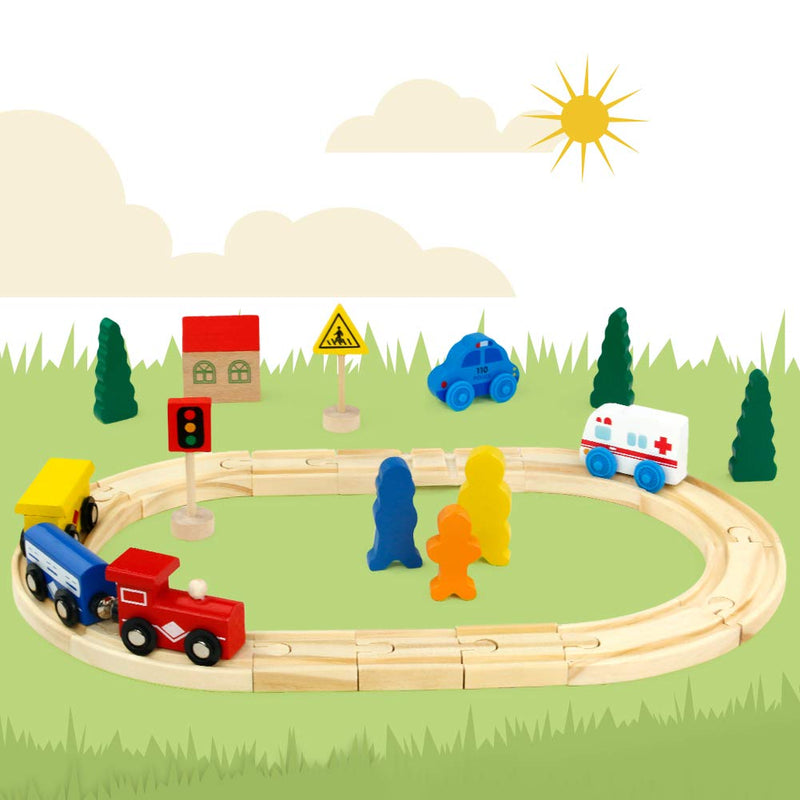 Wooden Train Set Boy Girls Toys Wooden Toys Train Track 33 Pcs Compatible Train Sets Train Toy Car Kids Toys Birthday Toys for 3 4 5 Year Old Boys Girls Gifts - Gift Guide