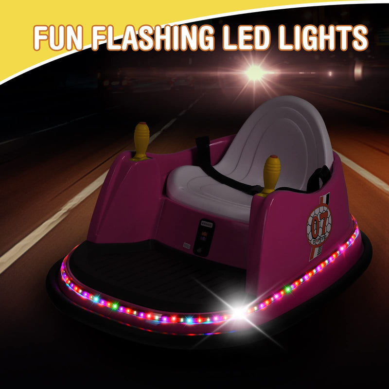 COSTWAY Kids Bumper Car, 360-Degree Rotation Spin Children’s Waltzer Cars with Joystick, Remote Control, Colorful Flashing Lights and Music, Battery Powered Ride on Toy for Boys Girls (Pink)