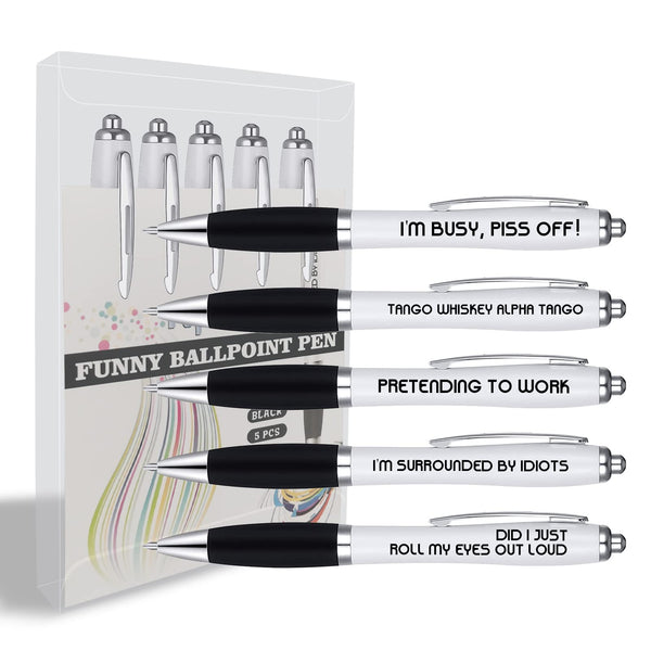 Funny Pens, 5 Pack Rude Novelty Ballpoint Pens Gifts for Work Colleague, Funny Work Sucks Pen Set for Adults Women Men Colleague, Office Colleague Birthday or Leaving Funky Stationery Quirky Gifts