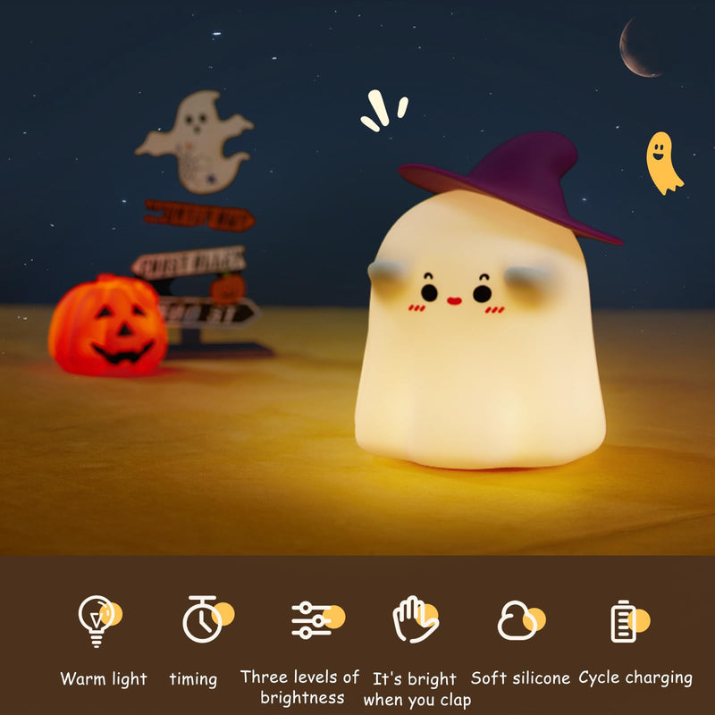 Cute Night Light for Kids, Halloween Ghost Lamp Magician Silicone Nightlight Rechargeable Night Lamp 3 Level Dimmable Nursery Night Light Funny Room Decor Holidays Gifts for Children Toddler Baby - Gift Guide