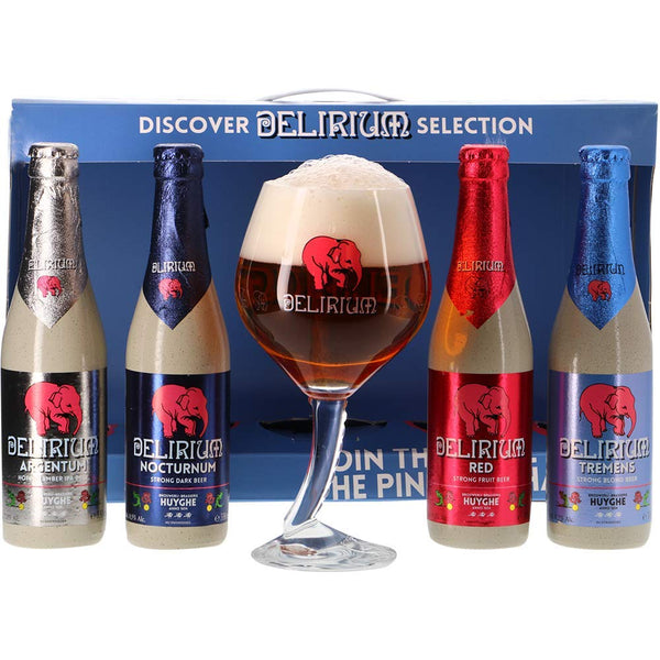 Delirium Discovery Belgian Strong Beer Gift Set with Official Branded Glass (4x330ml) - Premium Selection Beer Gifts For Men For Her Christmas Birthdays Father's Day Valentines Beers and Lagers Offers - Gift Guide