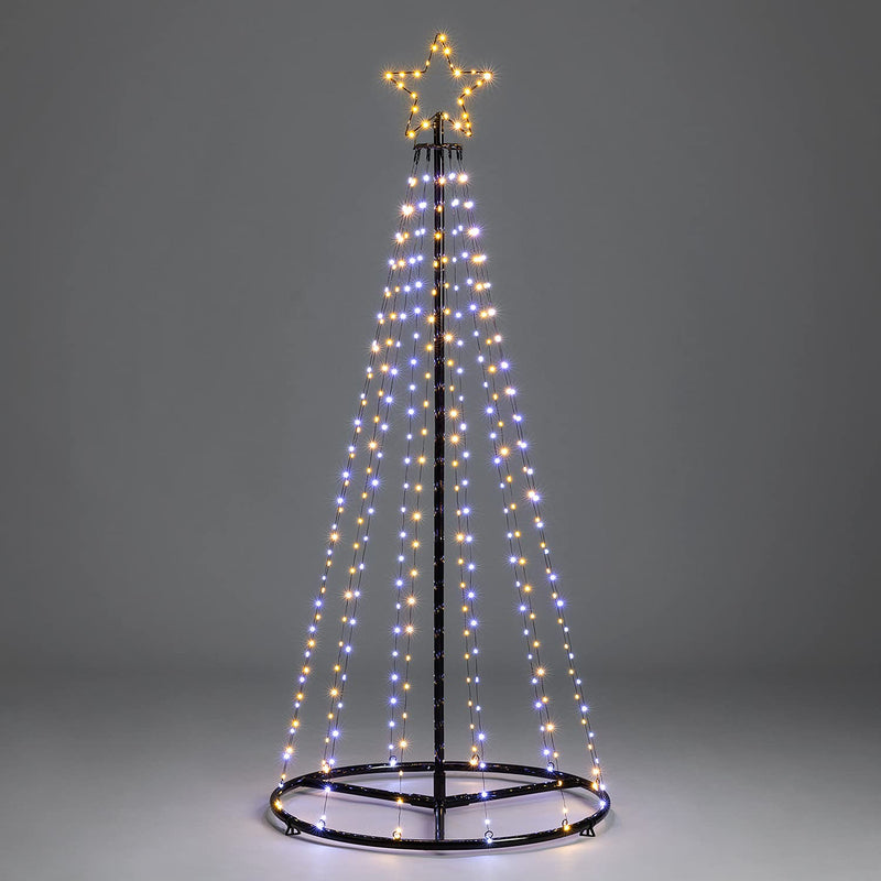 CHRISTOW Maypole Christmas Tree, Light Up Outdoor Decoration, Flashing White and Warm White Micro LED Pyramid Light, Mains Operated (1.4m) - Gift Guide