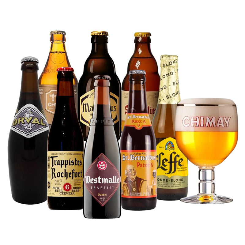 Belgian Trappist & Abbey Mixed Case with Glass (8 Pack) - Belgian Beer Craft Beer Gift Set Premium Selection, Gifts For Him, For Her, Christmas, Birthday's, Father's Day - Gift Guide