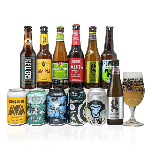 Gluten Free & Vegan Craft Beer Case Gift Set with Glass - 12 Pack of Pale Ale, Lager & IPA's - Premium Selection, Gifts for Him, for Her, Christmas, Birthday's, Father's Day - Gift Guide