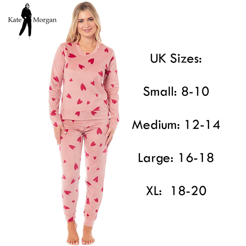 KATE MORGAN Womens Pyjamas Warm Fleece Pyjamas for Women Sets Pjs S-XL | Soft Twosie Pyjama Set for Ladies Gifts for Her PINK HEART S - Gift Guide