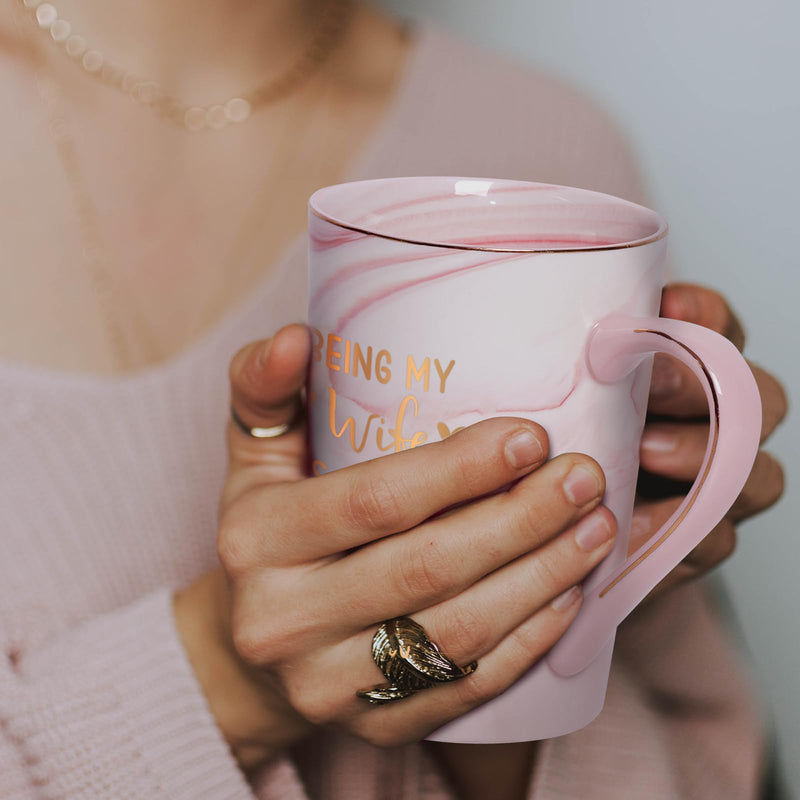 Joymaking Coffee Mug Wife Birthday Present Ideas Funny Gifts from Husband Birthday Gifts Valentine's Gifts Christmas Gifts for Wife 14oz Marble Coffee Mugs - Being My Wife Mug, 400ml Pink