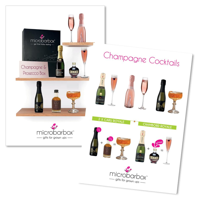 MicroBarBox Champagne & Prosecco Gift Set in a Premium Luxury Gift Box | Champagne Gift Set | featuring Lanson Black Label Brut NV, Bottega Poeti Rosé Prosecco, Da Luca Prosecco & fruit liqueurs