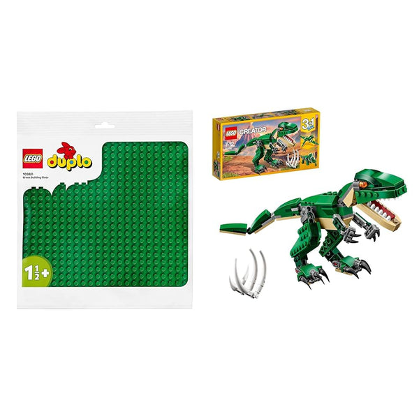 LEGO 10980 DUPLO Green Building Base Plate, Construction Toy for Toddlers and Kids & 31058 Creator Mighty Dinosaurs Toy, 3 in 1 Model, T. rex