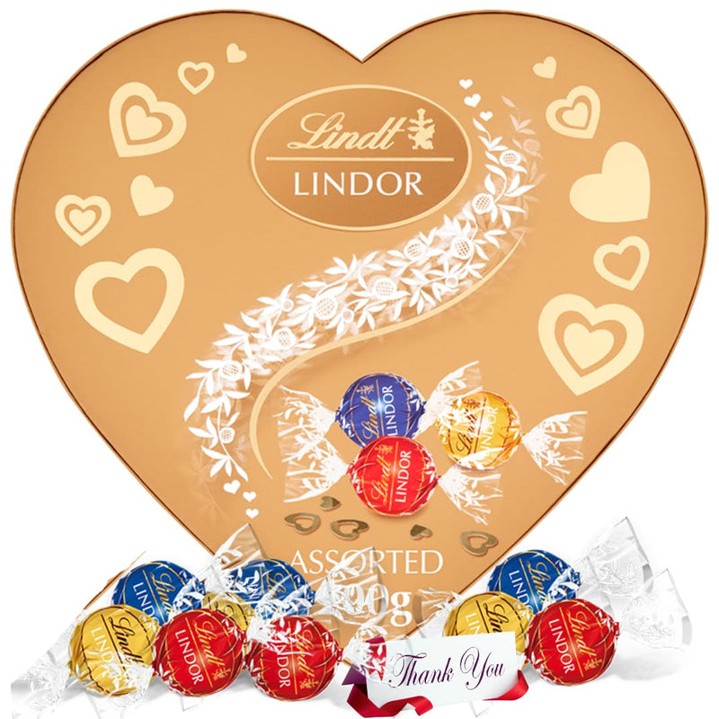 Lindor Chocolate heart box - Liindt assorted 200g chocolate truffles | Liindt Gold Heart with Selection Truffles | Gift for Her, him, Girlfriend, Mum | Christmas Chocolate Gift/Hamper