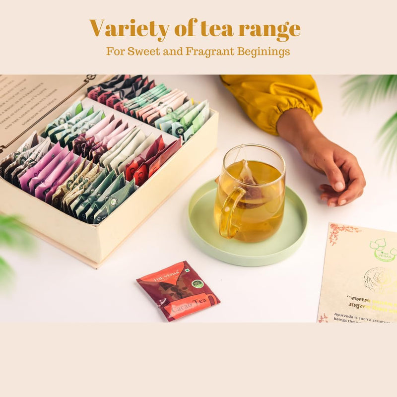 The Vedas Book Of Tea Gift Set | Assorted Tea Bags Gift Box | 12 Exotic Herbal Tea Blends | 4 Units of Each Variety, Net 48 | Best for Corporate Gifting | Tea Gift Hamper - Gift Guide