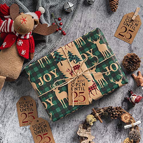 RUSPEPA Christmas Wrapping Paper Rolls with Tags, Jute String - 43cm x 3 Meter per Roll, Total of 3 Rolls - Gift Guide