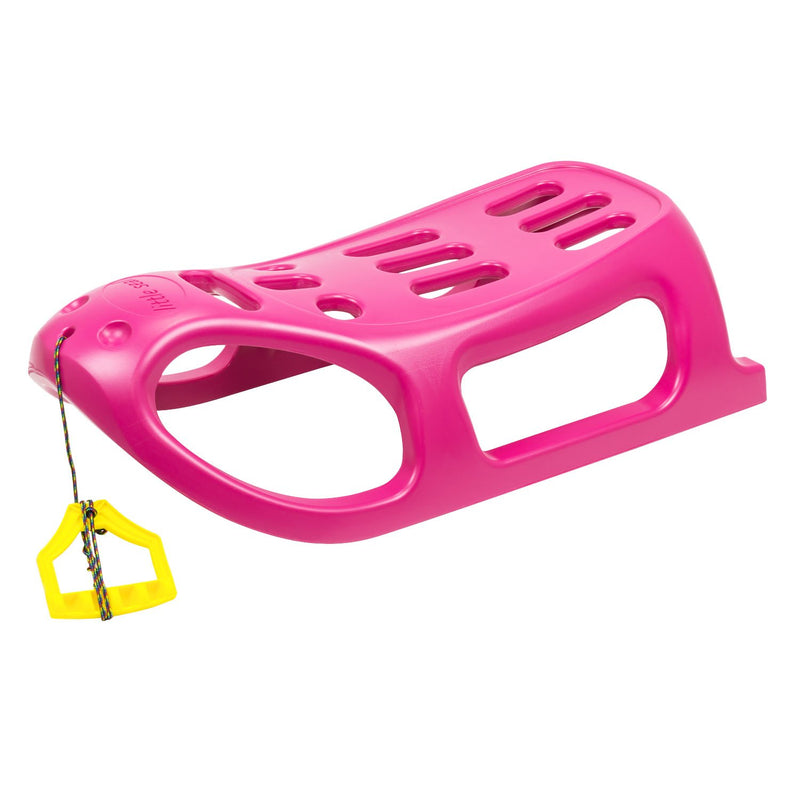 Pink plastic sledge Little Seal eith metal runners and rope