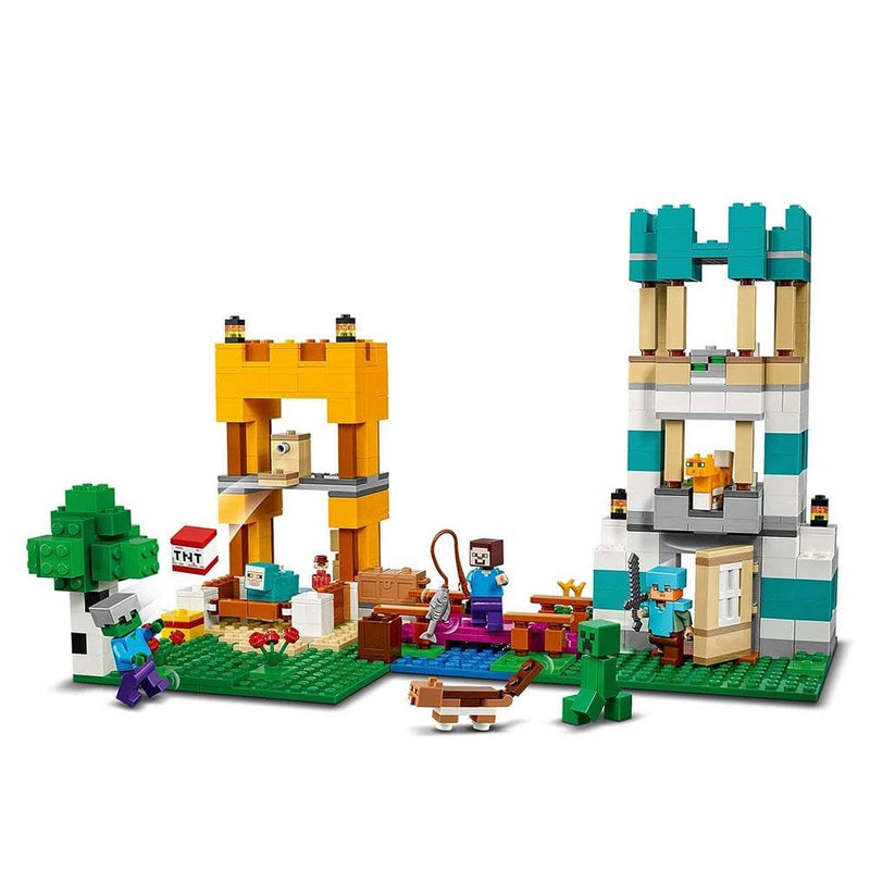 LEGO 21249 Minecraft The Crafting Box 4.0, 2in1 Playset; Build River Towers or Cat Cottage, with Alex, Steve, Creeper and Zombie Mobs Figures, Action Toys for Kids, Boys, Girls