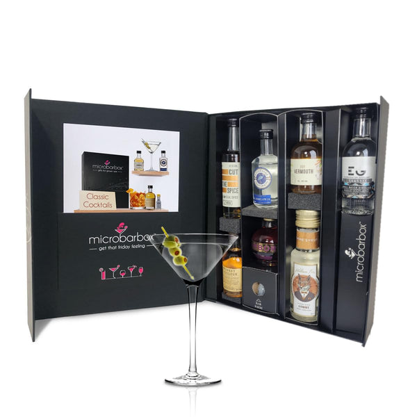 MicroBarBox Classic Cocktail Gift Set in a Premium Luxury Gift Box | Features: Old Fashioned, Chambord Daiquiri, Gin Martini, Bramble, Vodka Martini