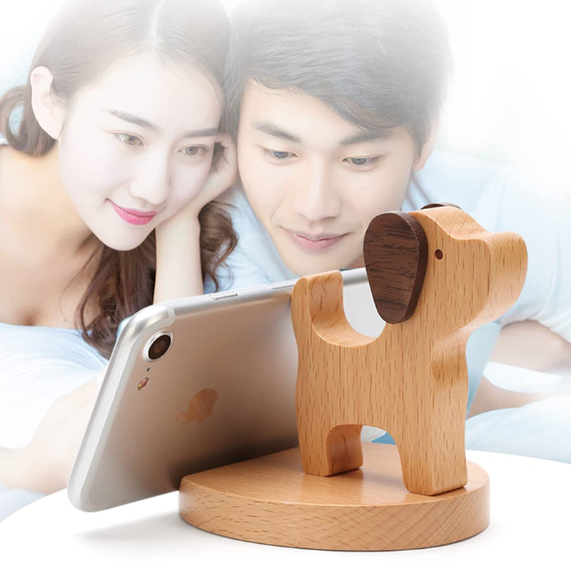 Bounabay Natural Wooden Cell Phone Stand Dog, Universal Desktop Animal Phone Stand Portable Novelty Mobile Tablet Holder,Desk Decoration Gifts Ideas for Women and Men