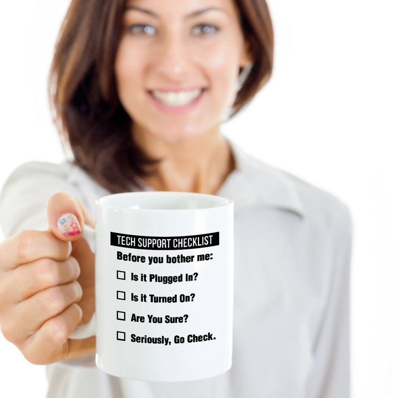 Funny Tech Support Checklist Helpdesk Hotline Coffee & Tea Gift Mug, Gifts for Men & Women Technical Support Engineer, Computer Geek or Nerd and Help Desk (11oz)