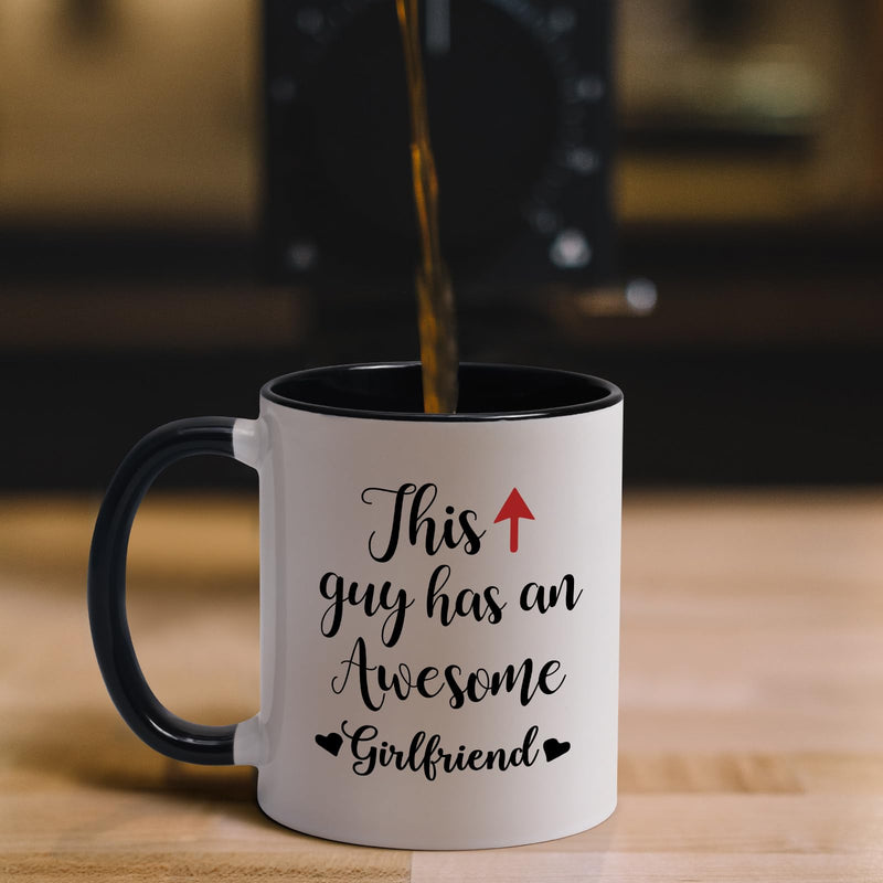 Joymaking Coffee Mugs Gifts for Him Boyfriend Valentines Gifts for Him - This Guy has an Awesome Girlfriend, Birthday Christmas Presents for Boyfriend, 11Oz Black