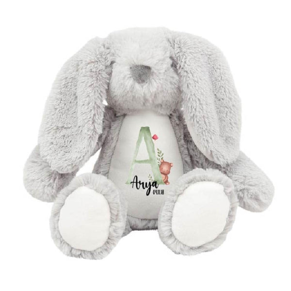 Crafted Memories - Personalised Bunny Rabbit | Customisable Teddy for Kids | Christening Keepsake for Girls & Boys | Godchild & Goddaughter Present | 26-34cm, Grey or White - Gift Guide