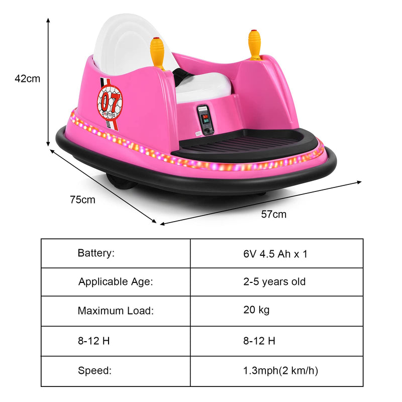 COSTWAY Kids Bumper Car, 360-Degree Rotation Spin Children’s Waltzer Cars with Joystick, Remote Control, Colorful Flashing Lights and Music, Battery Powered Ride on Toy for Boys Girls (Pink)