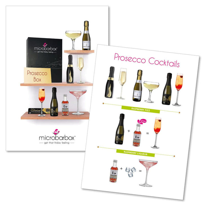 MicroBarBox Prosecco Gift Set in a Premium Luxury Gift Box | Prosecco Gifts for Women | including Galanti Prosecco, Bottega Prosecco, Da Luca Prosecco & Edinburgh Raspberry Gin with Divine Chocolate