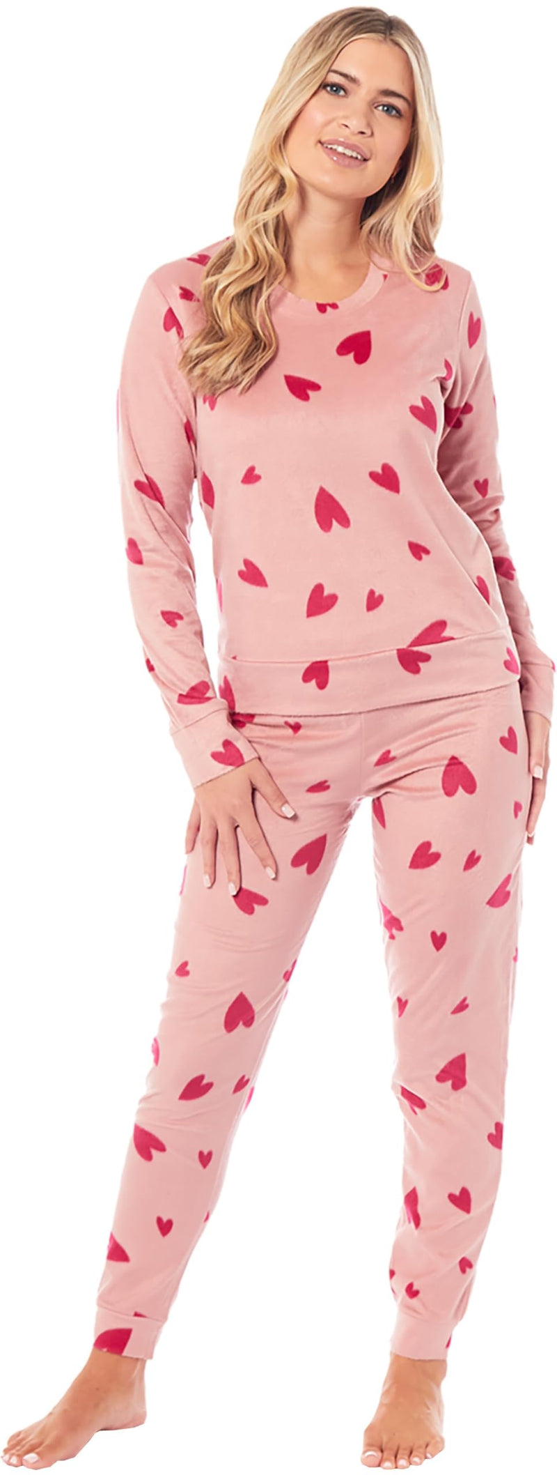 KATE MORGAN Womens Pyjamas Warm Fleece Pyjamas for Women Sets Pjs S-XL | Soft Twosie Pyjama Set for Ladies Gifts for Her PINK HEART S - Gift Guide