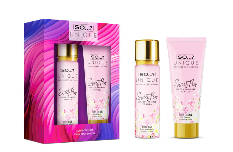 So…? Unique Elegant & Empowered Womens Body Mist Gift Set Bundle, Deluxe Duo Vanilla Candy, Deluxe Duo Sweet Pea & Summer Escapes Grande Set