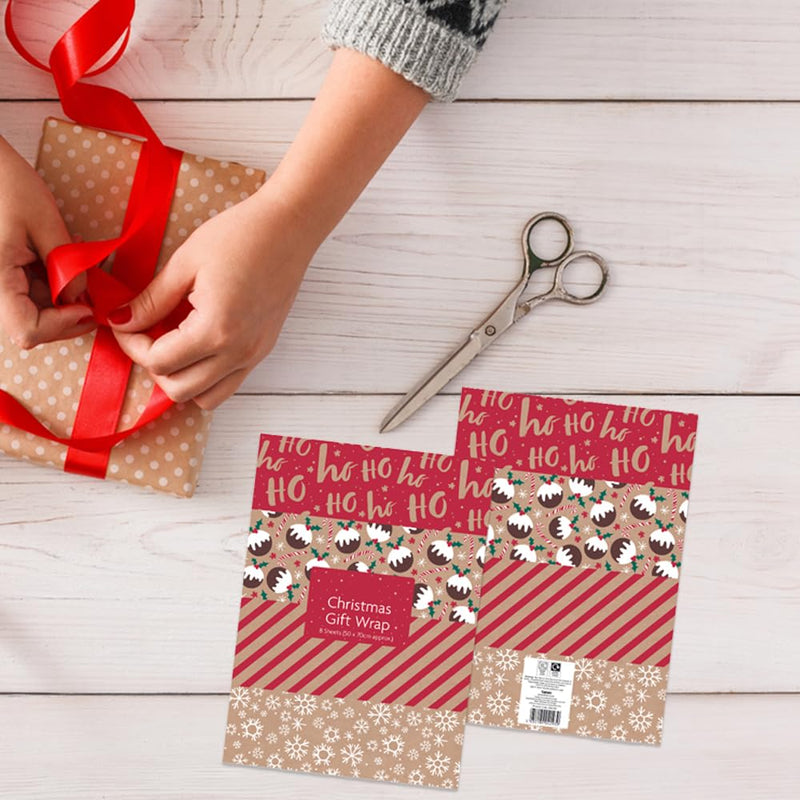 1Above 16 Large Flat Sheets of Recycled Kraft Christmas Wrapping Paper – 4 Assorted Designs - 70x50cm (1) - Gift Guide