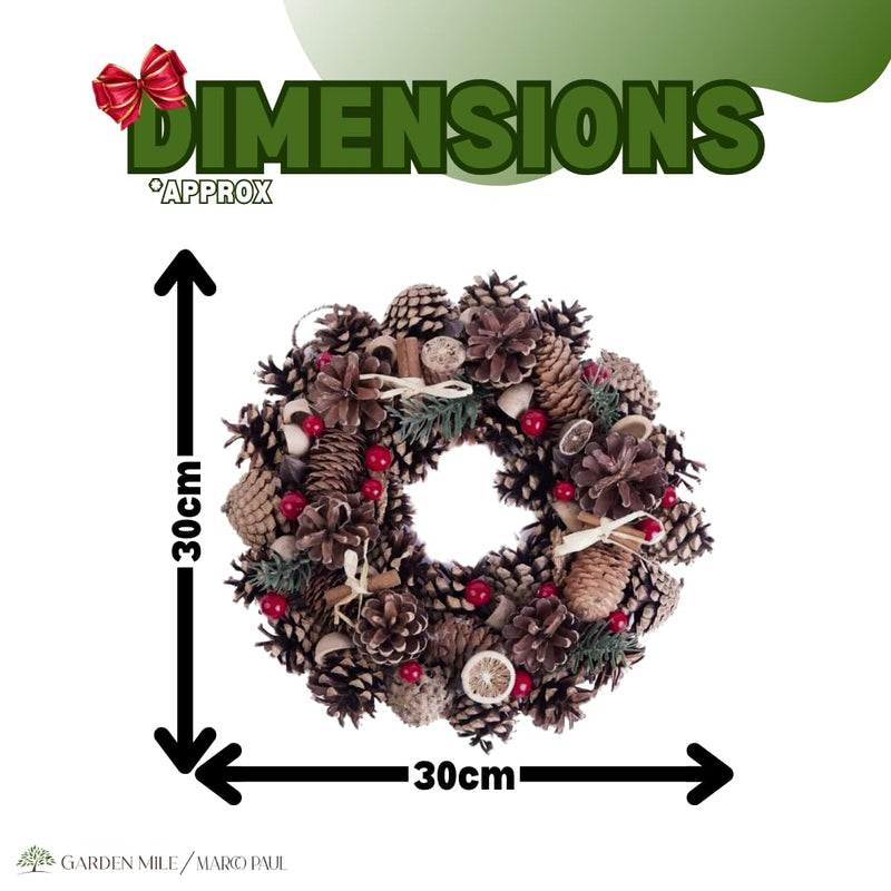 Marco Paul Christmas 24cm Scented Wreath with Pinecone Festive Decorative Rustic Xmas Hanging Décor Garland Traditional Decorations indoor scented Christmas wreath (Orange and Red Berry) - Gift Guide