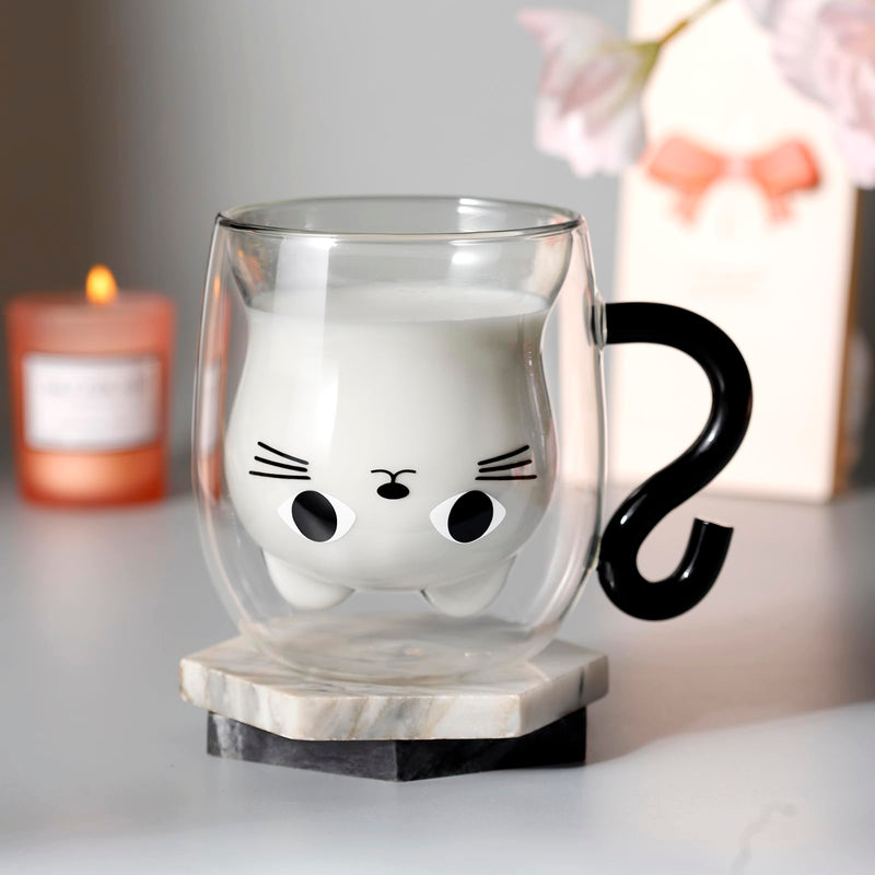 Qinhai Cat Mug Sets, Christmas Gifts for Women, Presents for Her, Birthday Gifts for Women, Mothers Day for Mum, Valentines Gifts for Her, Teacher Gifts (Black)