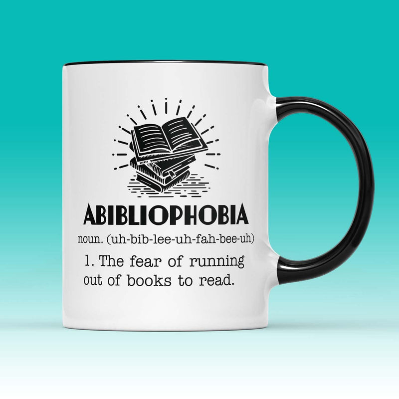 SmartyPants Abibliophobia Mug Tea Coffee Cup - Novelty Fun Read Books Novel School Year Class Pupil Best Teacher Inspire Library Black Handle Gift Present (Black Handle Prime)