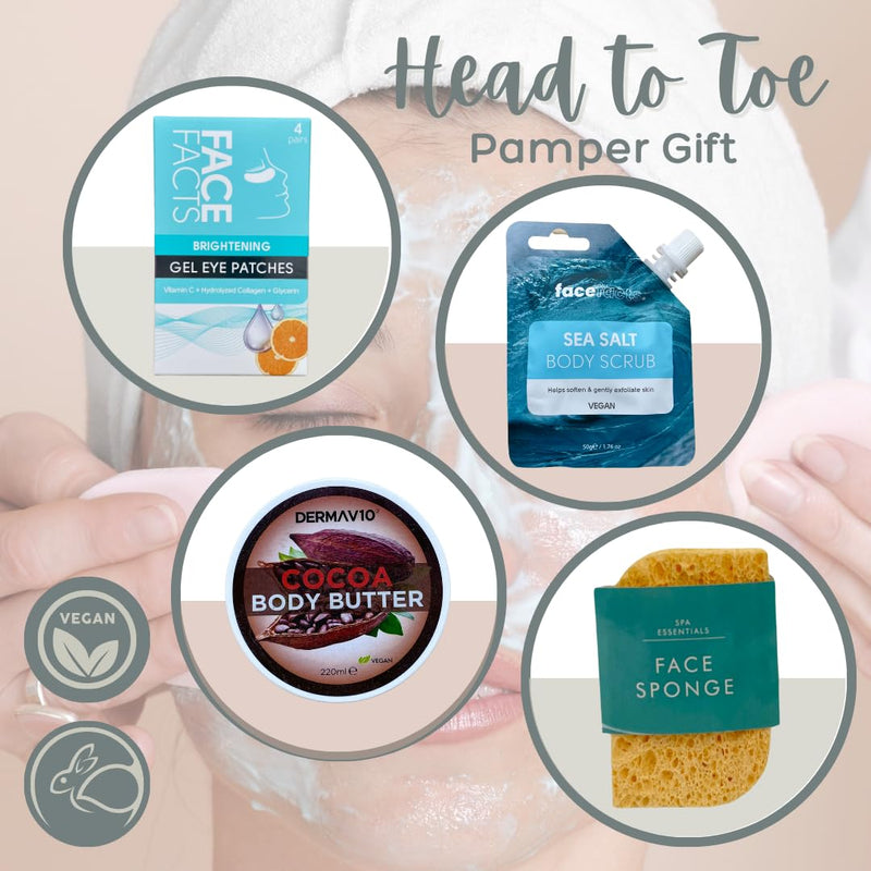 Pamper Gift Set for Women, Head-to-Toe Pamper Time Relaxation Box, Face Mask, Foot Pack, Hand Pack, Hair Mask, Eye Kit, Body Butter, Facial Sponge, Body Scrub - Gift Ready