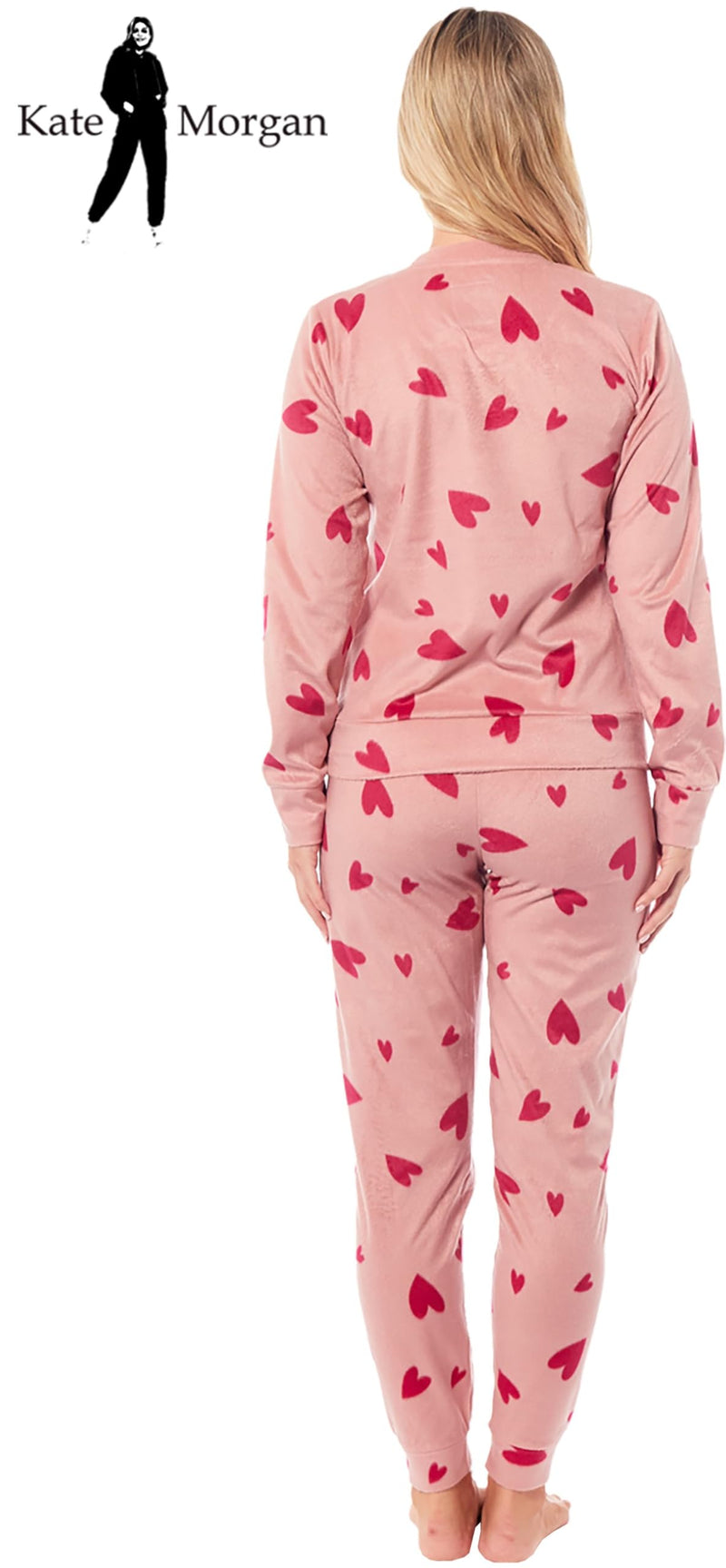 KATE MORGAN Womens Pyjamas Warm Fleece Pyjamas for Women Sets Pjs S-XL | Soft Twosie Pyjama Set for Ladies Gifts for Her PINK HEART S - Gift Guide