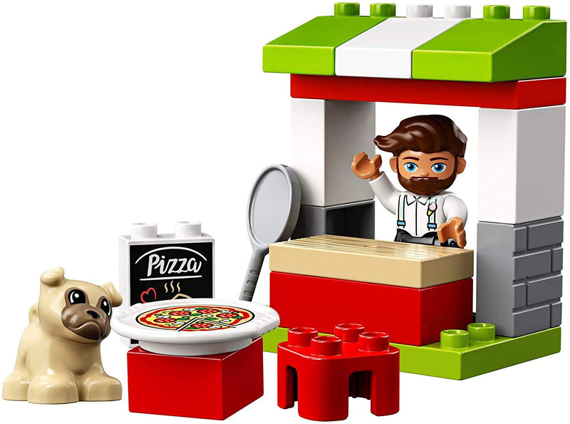 LEGO 10927 DUPLO Town Pizza Stand Playset with Pizza and Dog Figure, Large Bricks, Early Development Toy for Toddlers 2+ Year Old