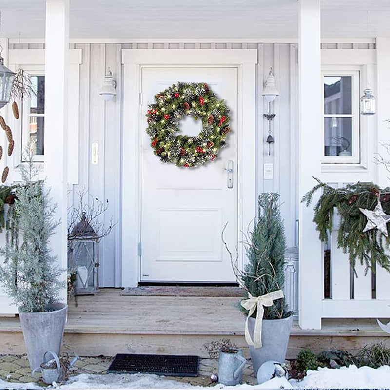 FOUDAY Christmas Wreath for Front Door, Artificial Christmas Wreath with LED Light, with Pine Cones, Berry Clusters, Frosted Branches, Christmas Decor Indoor Outdoor Home Decorations (50cm/19.86in) - Gift Guide