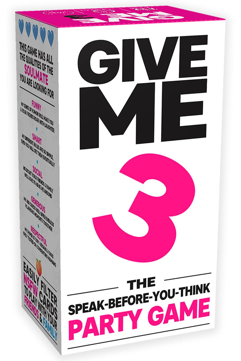 GIVE ME 3 - Fast Paced and Hilarious Adult Party Games | 2+ players | 10 Second Rule Games for Adults | Card Game for Adults