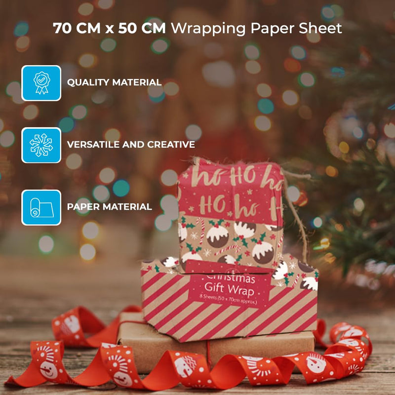 1Above 16 Large Flat Sheets of Recycled Kraft Christmas Wrapping Paper – 4 Assorted Designs - 70x50cm (1) - Gift Guide