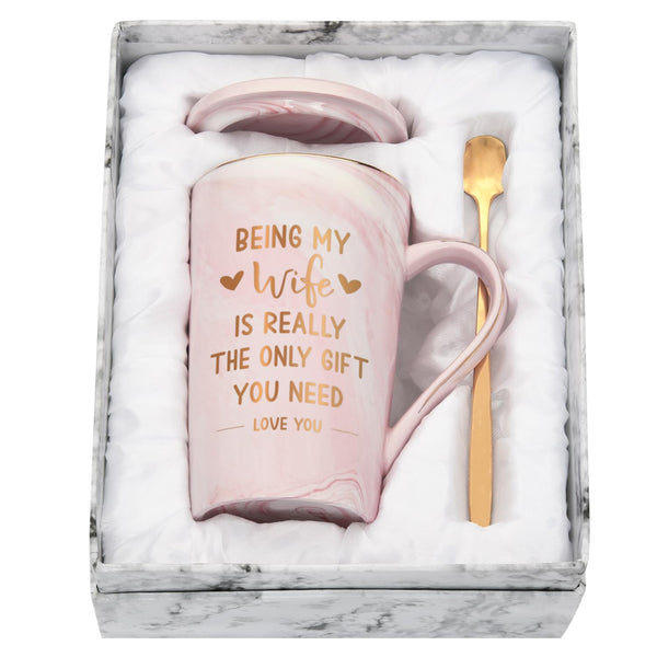 Joymaking Coffee Mug Wife Birthday Present Ideas Funny Gifts from Husband Birthday Gifts Valentine's Gifts Christmas Gifts for Wife 14oz Marble Coffee Mugs - Being My Wife Mug, 400ml Pink