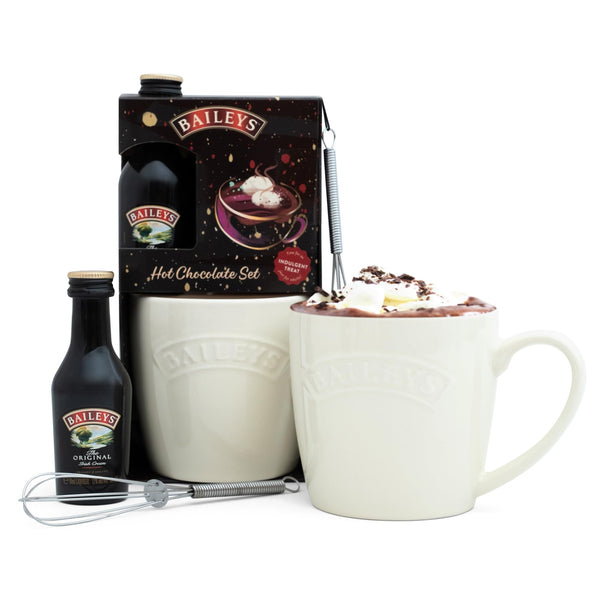 Baileys Hot Chocolate Gift Set - Official Baileys Irish Cream Liqueur 50ml, Hot Chocolate Powder, Mug, Mini Whisk - Christmas Chocolate Gifts for Women, Men, Stocking, Secret Santa and Mum Gifts