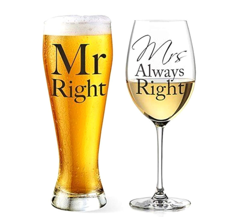 Lesser & Pavey Mr Right and Mrs Always Right Beer and Wine Glass Set - Gift Guide