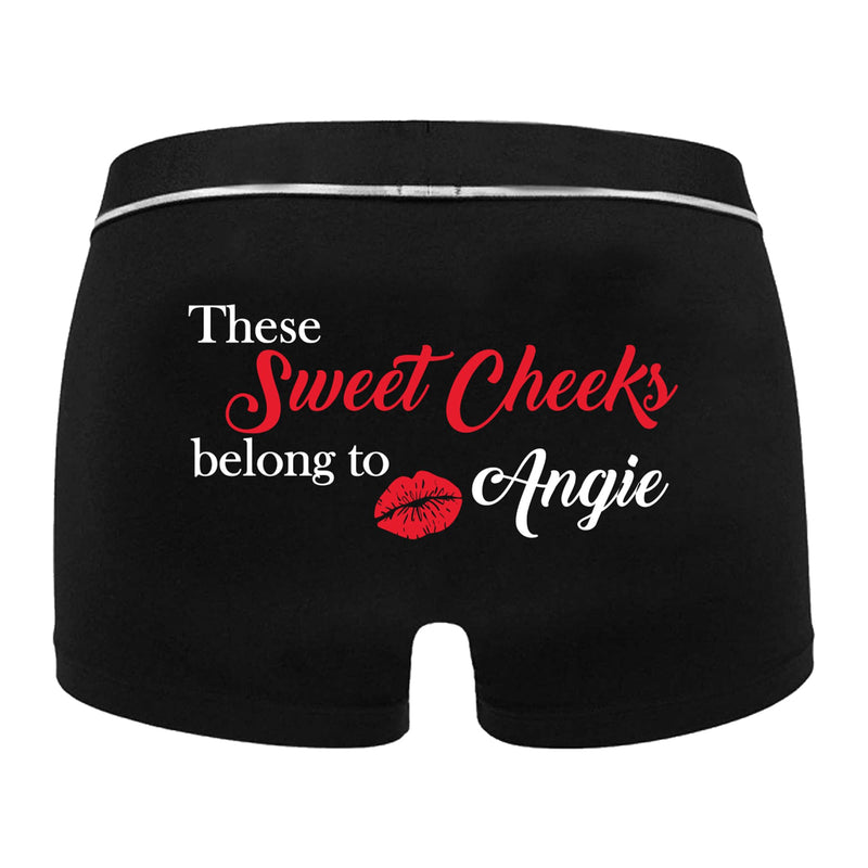 Print Maniacs Valentine's Boxers Personalised Birthday Christmas Trunks Shorts Underwear Funny Printed Mens Boyfriend Gift For Him Sweet Cheeks (XL) Black