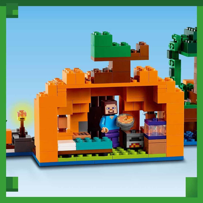 LEGO Minecraft The Pumpkin Farm Set, Buildable House Toy with a Frog, Boat, Treasure Chest plus Steve and Witch Figures, Swamp Biome Action Toys, Gift for Kids, Boys, Girls 21248