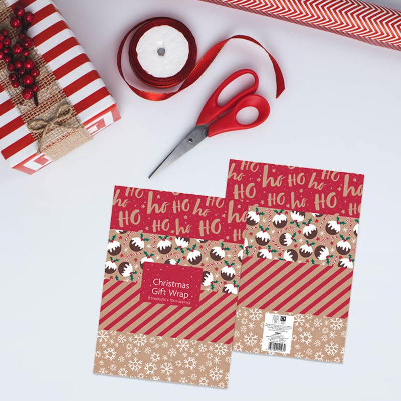 1Above 16 Large Flat Sheets of Recycled Kraft Christmas Wrapping Paper – 4 Assorted Designs - 70x50cm (1) - Gift Guide