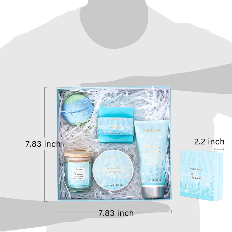 BODY & EARTH Pamper Gifts for Women, 5 Pcs Ocean Bath Spa Gift Set Includes Scented Candle, Body Butter, Gifts for Women, Birthday gifts for women, Gift Sets for Women, Christmas Gifts for Women