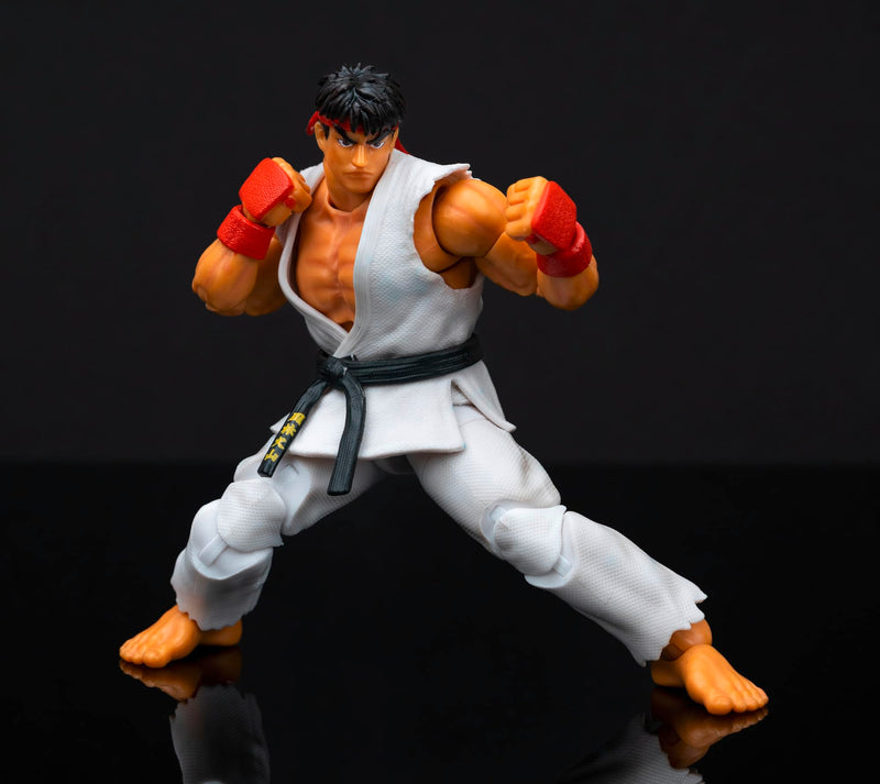 Jada - Street Fighter II Ryu, Articulated Figure 15 cm, with Interchangeable Hands and Head, Accessories and 20 Articulated Points (253252025), White