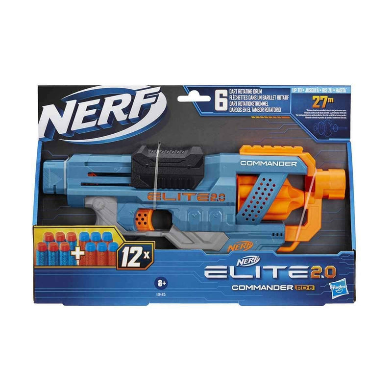 Nerf Elite 2.0 Commander RD-6 Dart Blaster, 12 Nerf Elite Darts, 6-Dart Rotating Drum, Outdoor Toys For 8 Plus Year Old Boys & Girls