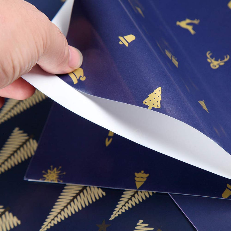 OTMVicor Roll Package Christmas Wrapping Paper, Recyclable 10 Roll Navy Blue and Gold Design Wrapping Paper for Xmas Gift Wrapping Party Decoration - Gift Guide